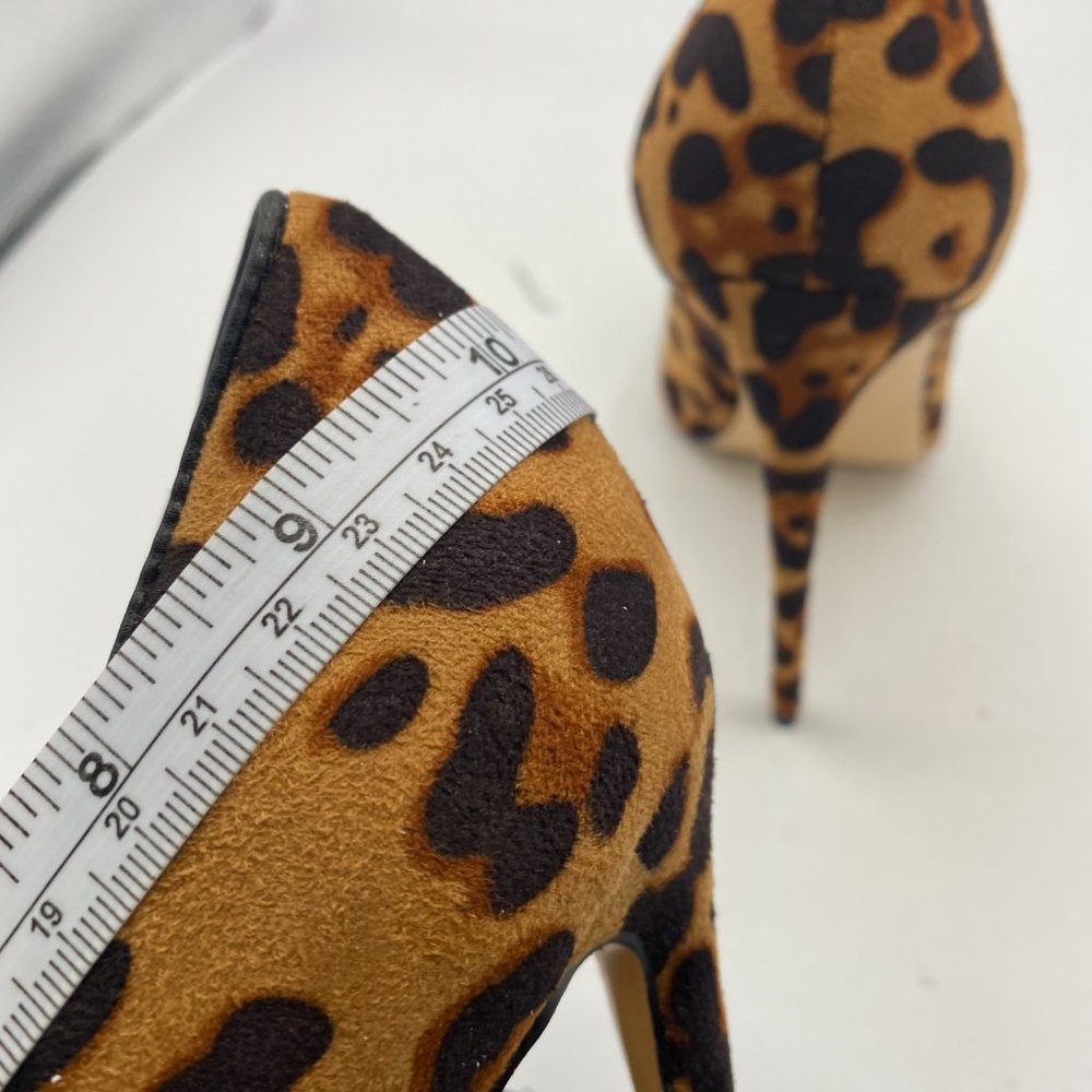 FSJ Leopard Suede Printed Pointy Toe High Heels Pumps Dress Shoes_7